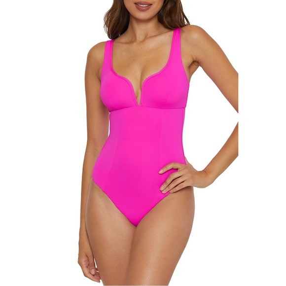 Becca Color Code V-Wire One-Piece Swimsuit Vivid Pink MEDIUM - Picture 1 of 4